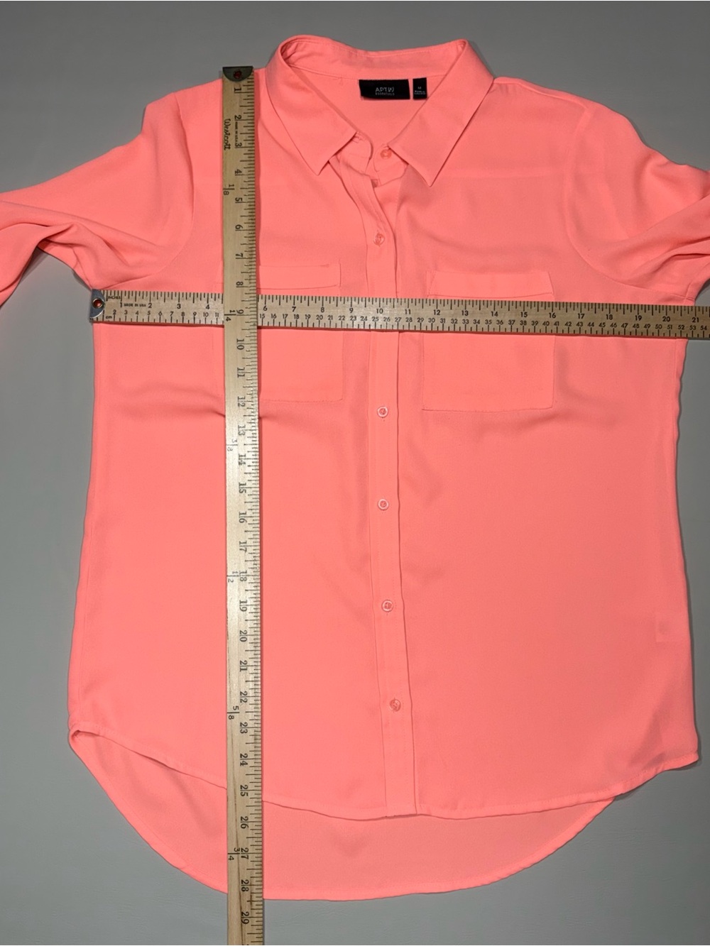 Apt. 9 Neon Peach Button-Up Blouse with Roll-tab Sleeves - Picture 8 of 13